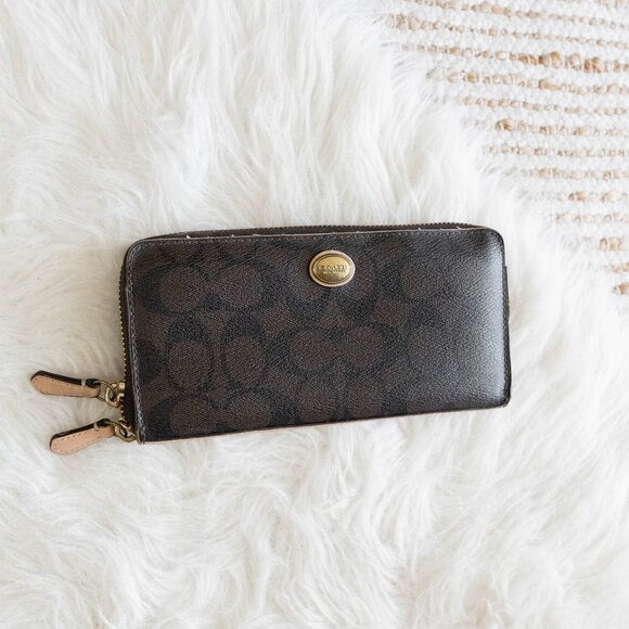 Coach Peyton Long Zip Around Wallet F50180 Signature CC Accordion Brown Tan - Picture 3 of 12